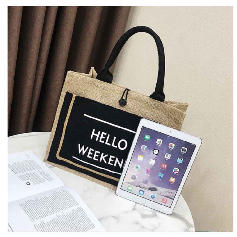 Hello Weekend Mode- Tassel Linen Shoulder Bag - Picture 6 of 8